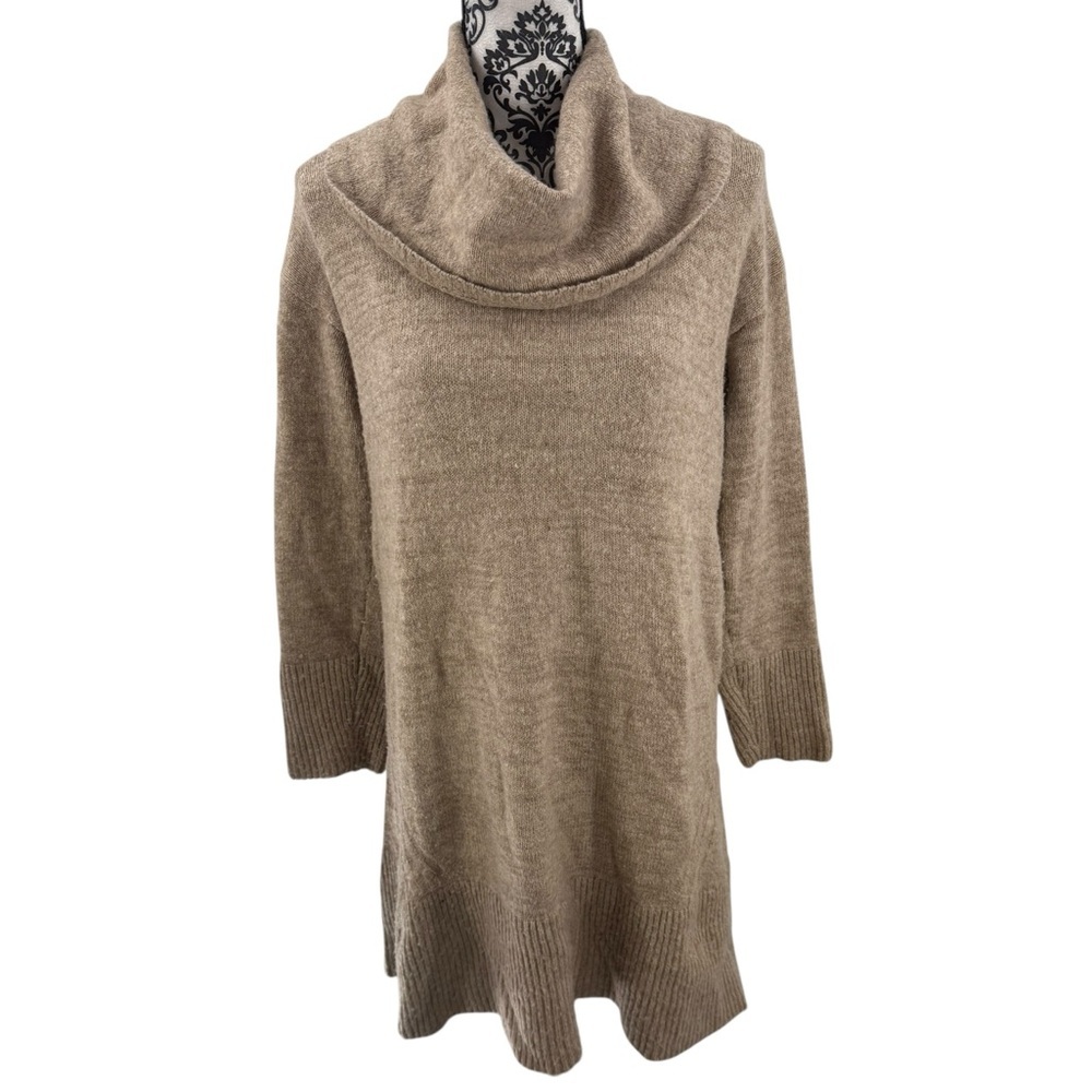 Anthropologie Tan Cozy Cowl Neck Wool Alpaca Cashmere Blend Sweater Dress M